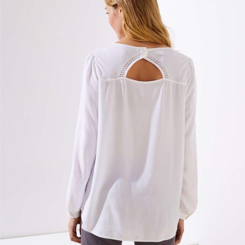 LOFT | Eyelet Cutout Back Blouse Top | White | X-Large